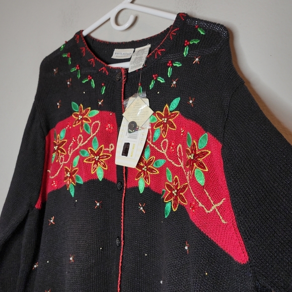 NWT White Stag Cardinal Embroidered Embellished Black Knit Cardigan 22/24 3X - Picture 9 of 16